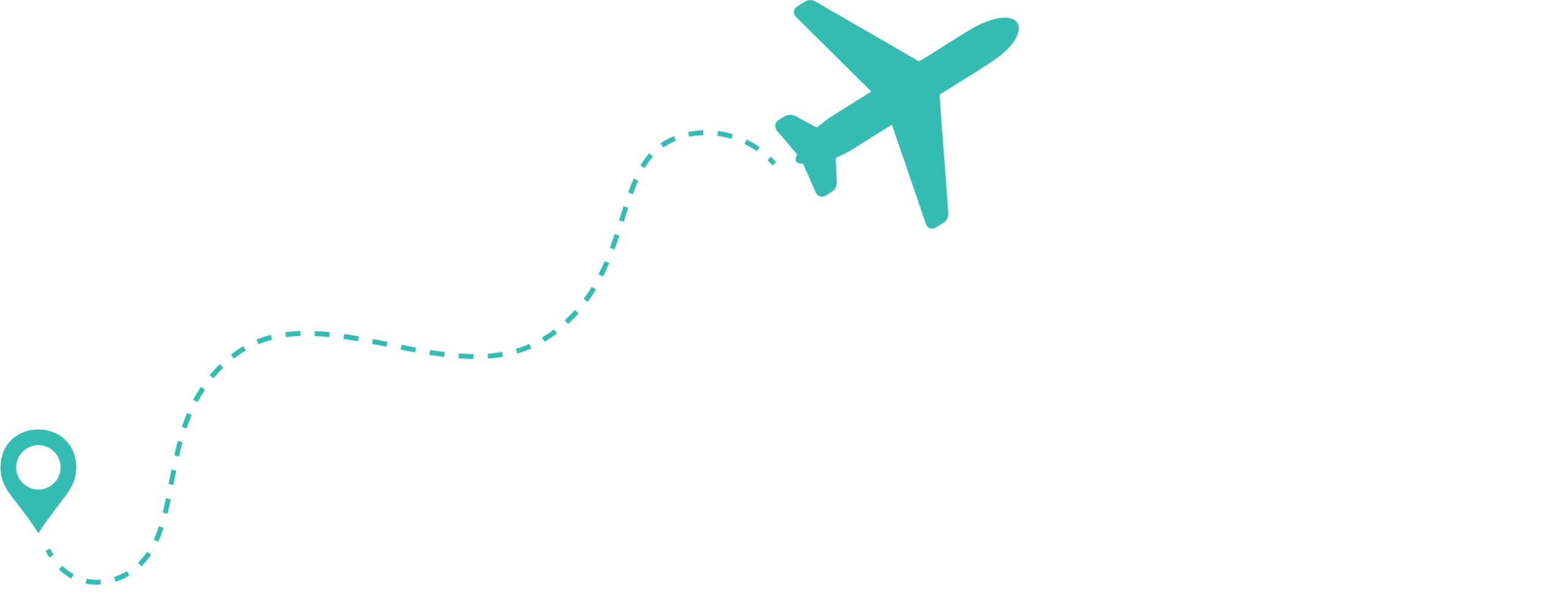 The Traveling Realtor logo in white on transparent background with flight path and airplane icon