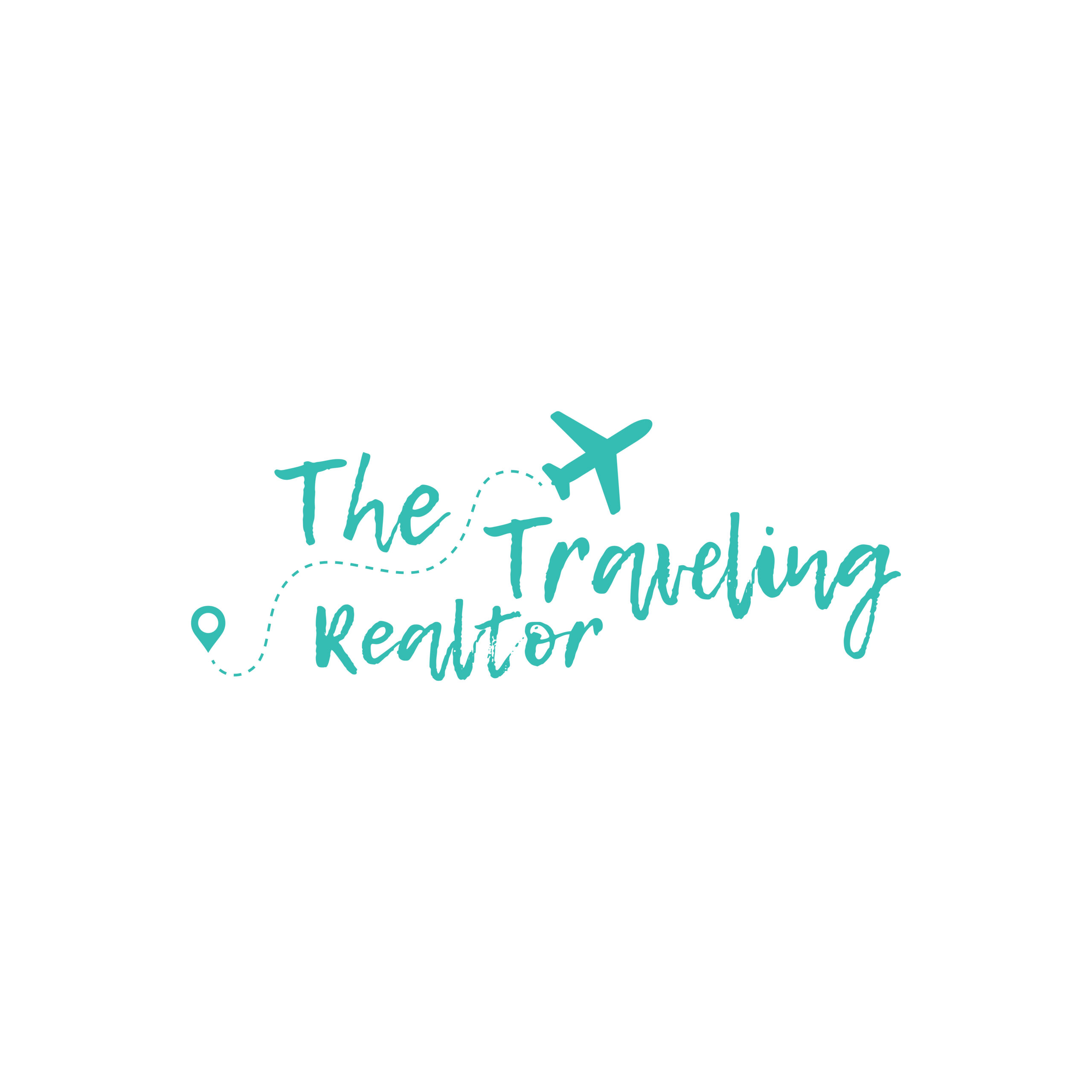 The Traveling Realtor logo in white on teal background