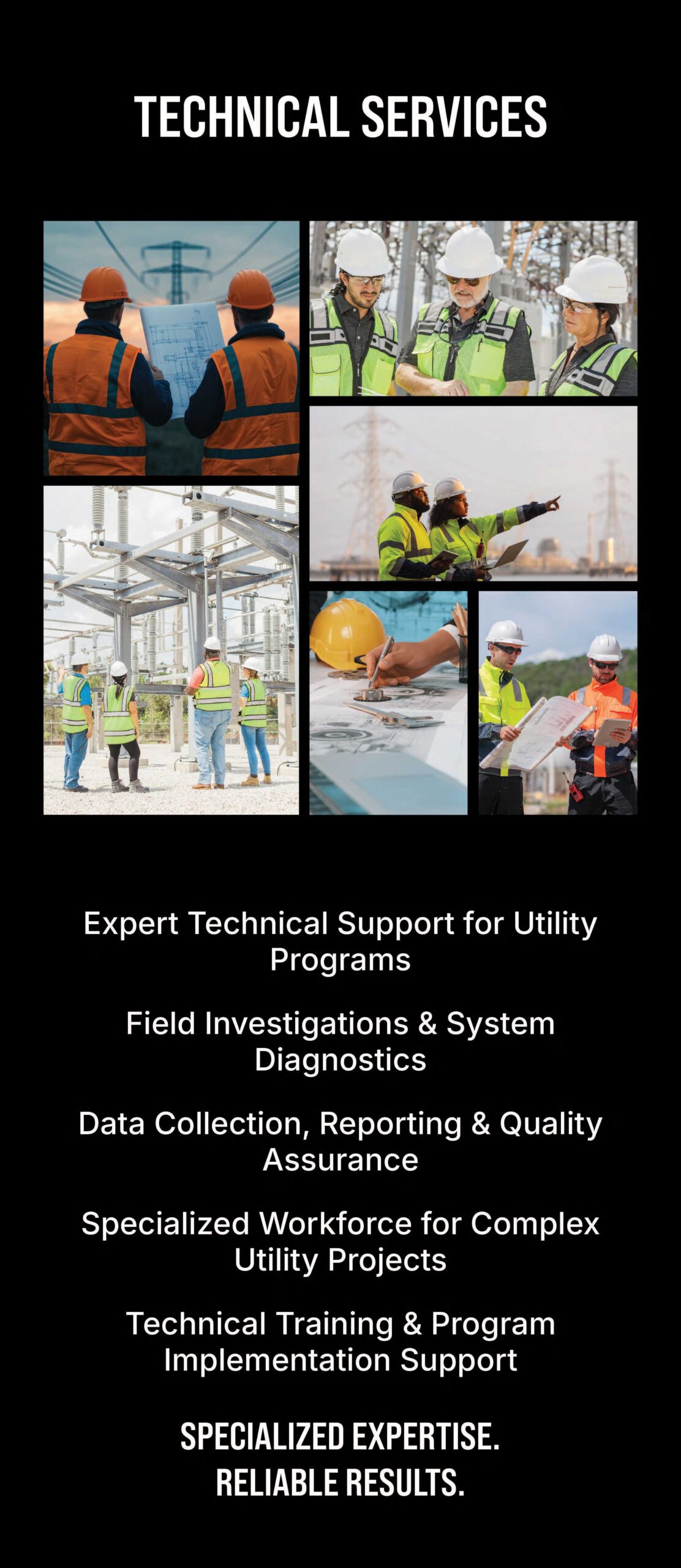 Sparus kiosk design showcasing technical services including diagnostics, data collection, and specialized workforce support with supporting imagery