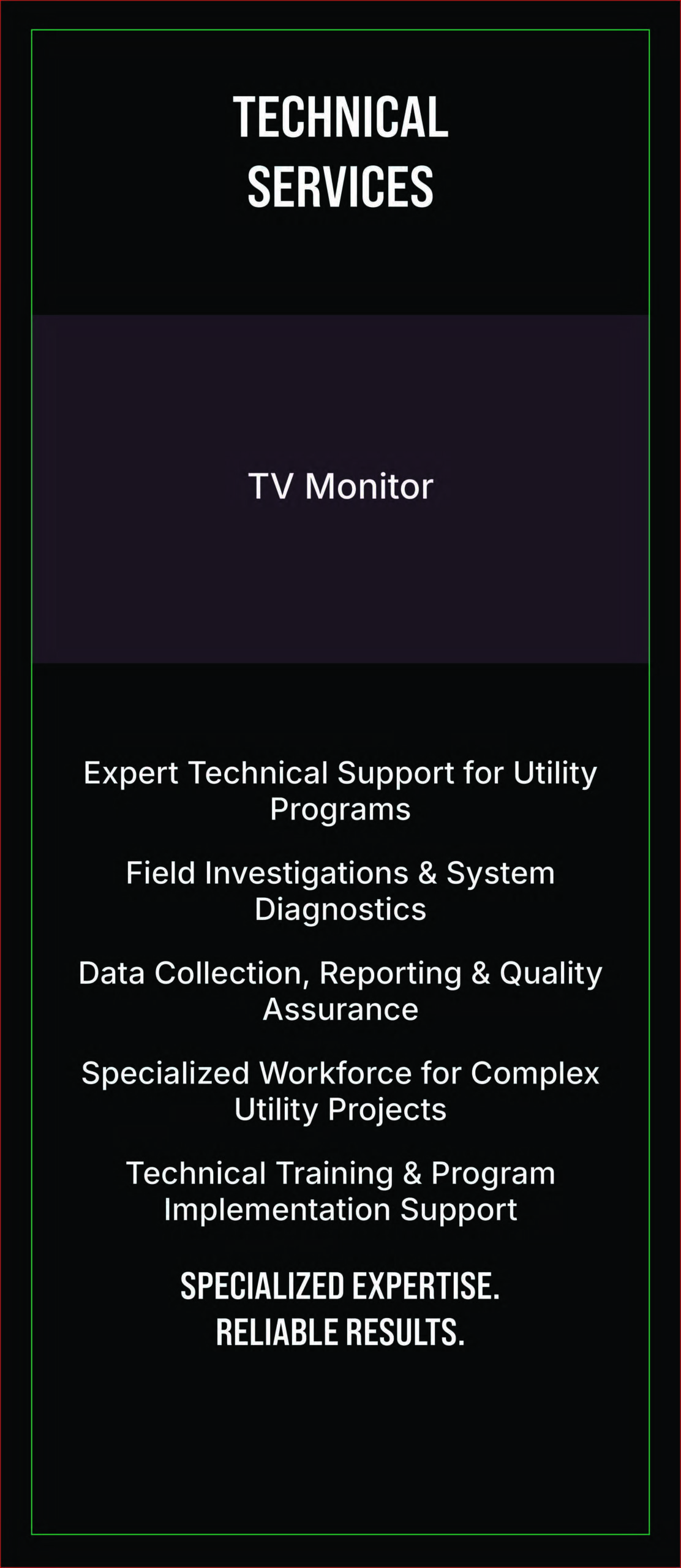 Sparus tradeshow kiosk layout for technical services including monitor integration and service messaging
